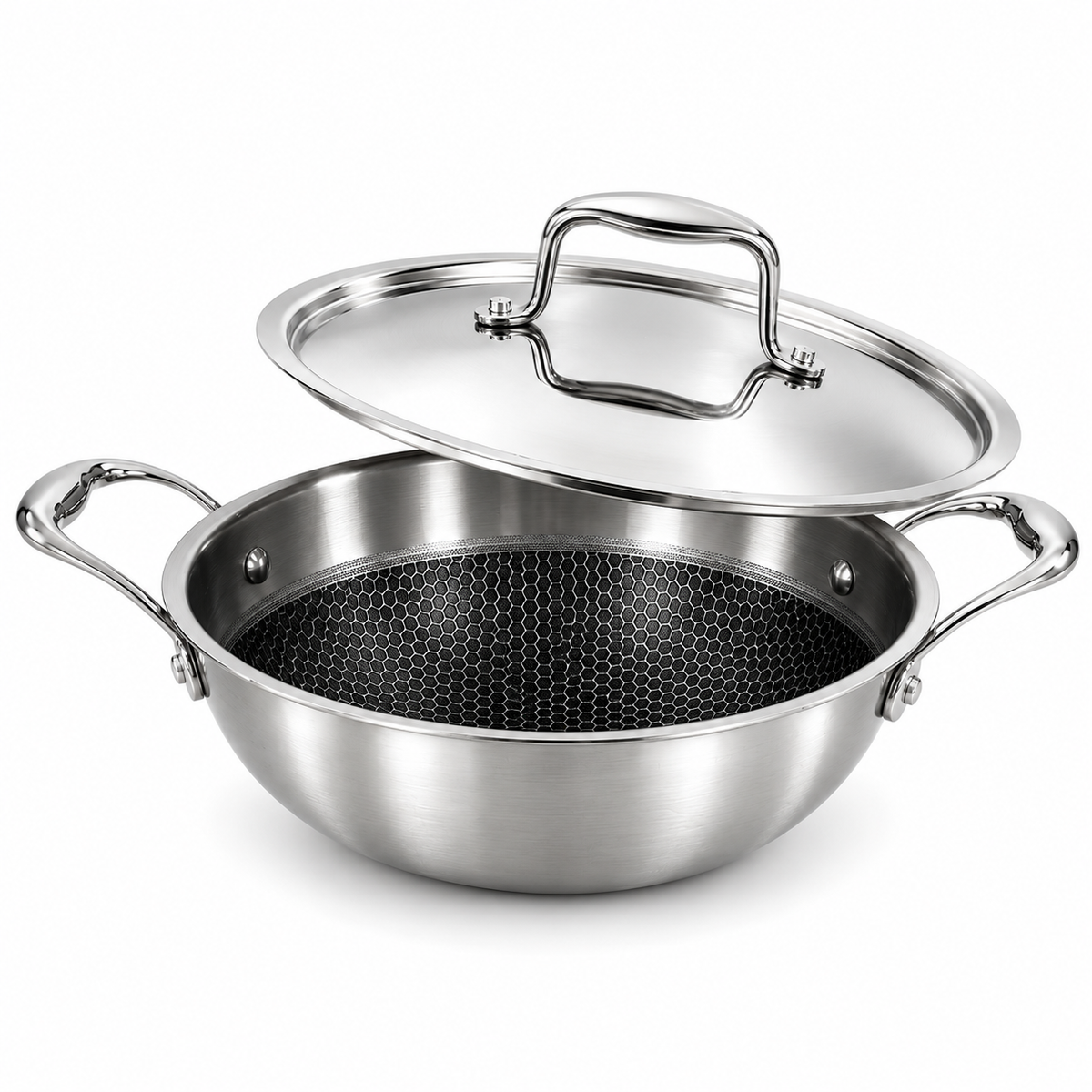 Non-Stick Kadai SS Lid Tri-Ply Honey Comb